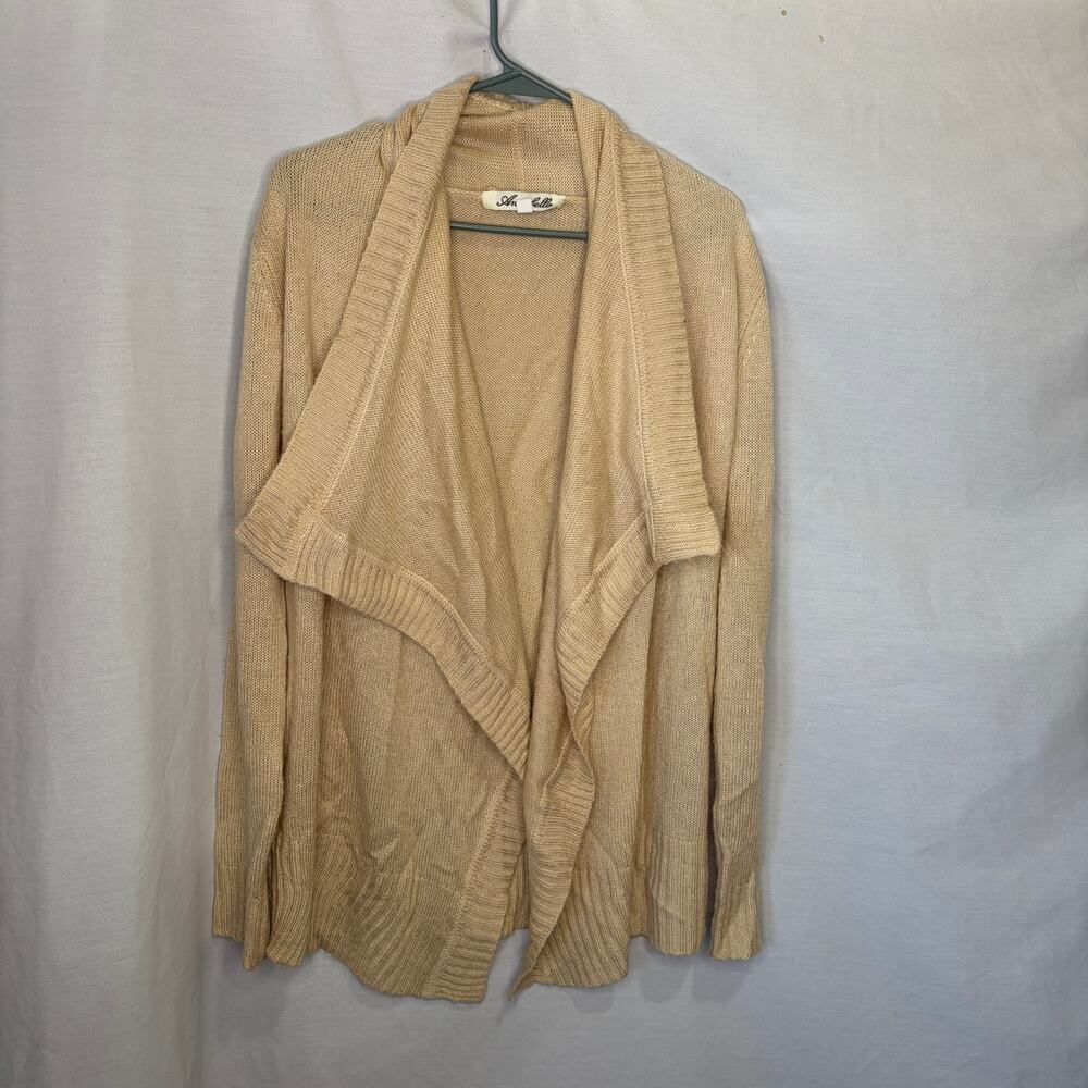 Annabella Cream Draped Open Cardigan Sweater Women's L